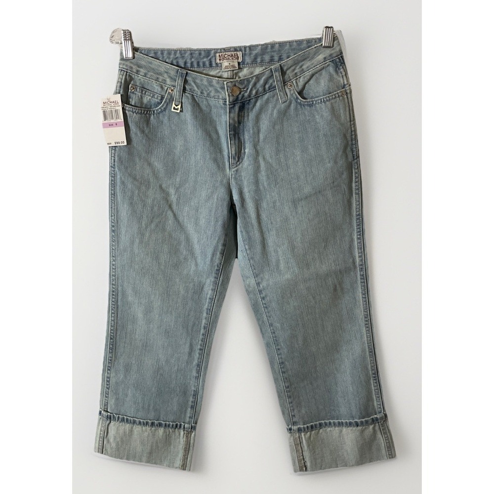 Michael Kors NWT Light Wash Denim Cuffed Capris Women's Size 6 Vintage NOS